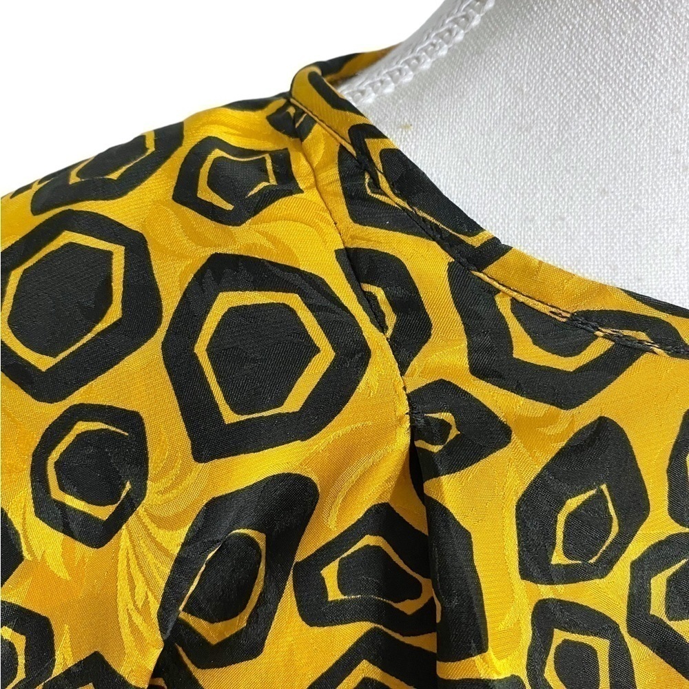 Flora Kung Vintage Geometric Black Squares on Yellow Embossed Long Sleeve Top - Picture 5 of 12